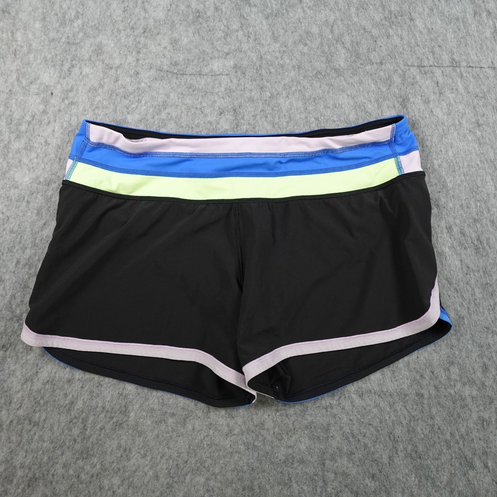 Lululemon Shorts Women 10 Black Blue Neon Green Colorblock Athletic Run Groovy